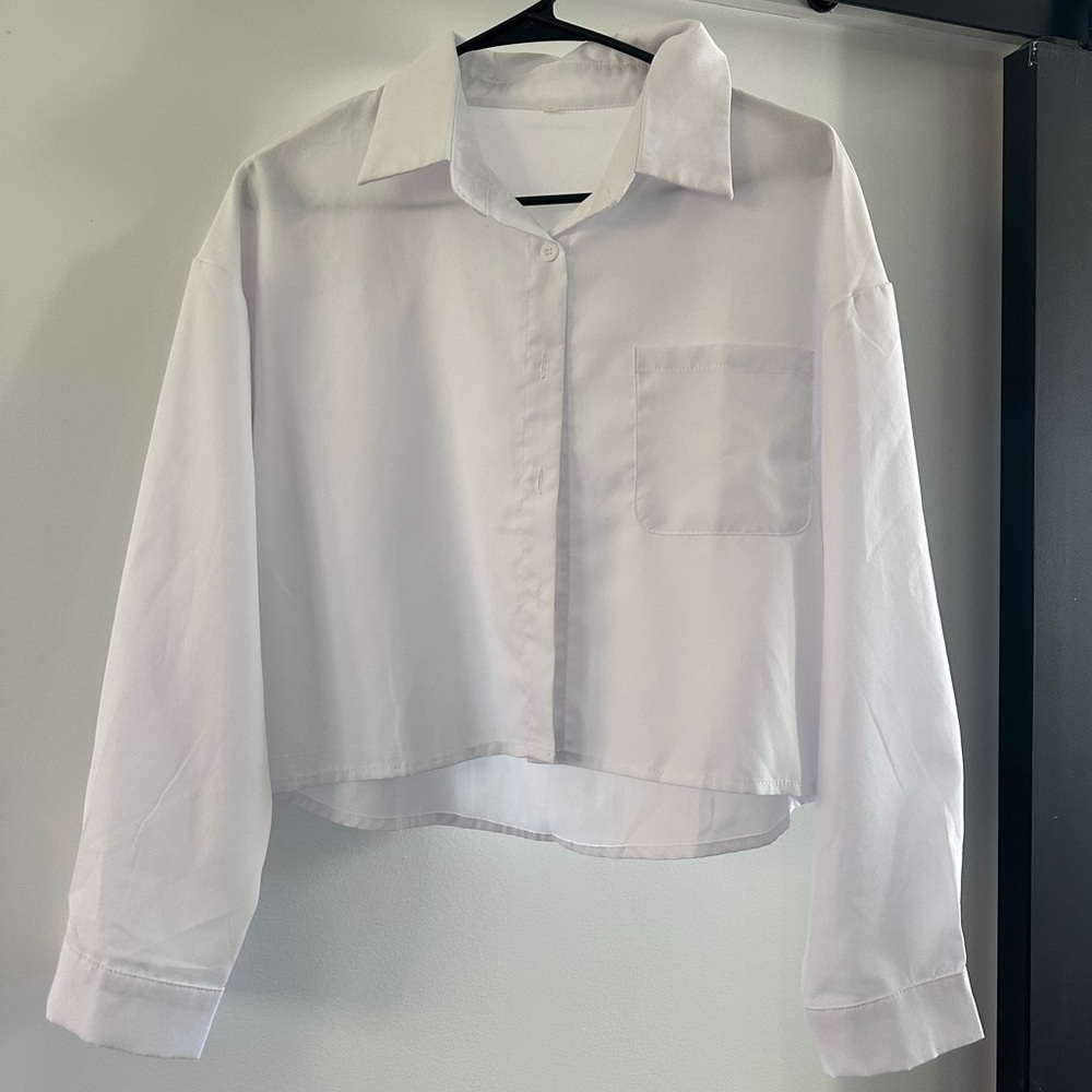 White Cropped Button-Up Shirt